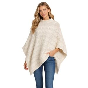 Cocogio Womens Cream Cable Knit Poncho Sweater Made in Italy Wool Blend OSFA